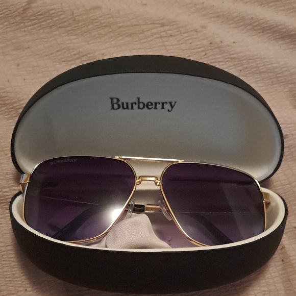 Burberry Gold Frame Sunglasses with Purple Lenses - Picture 1 of 3